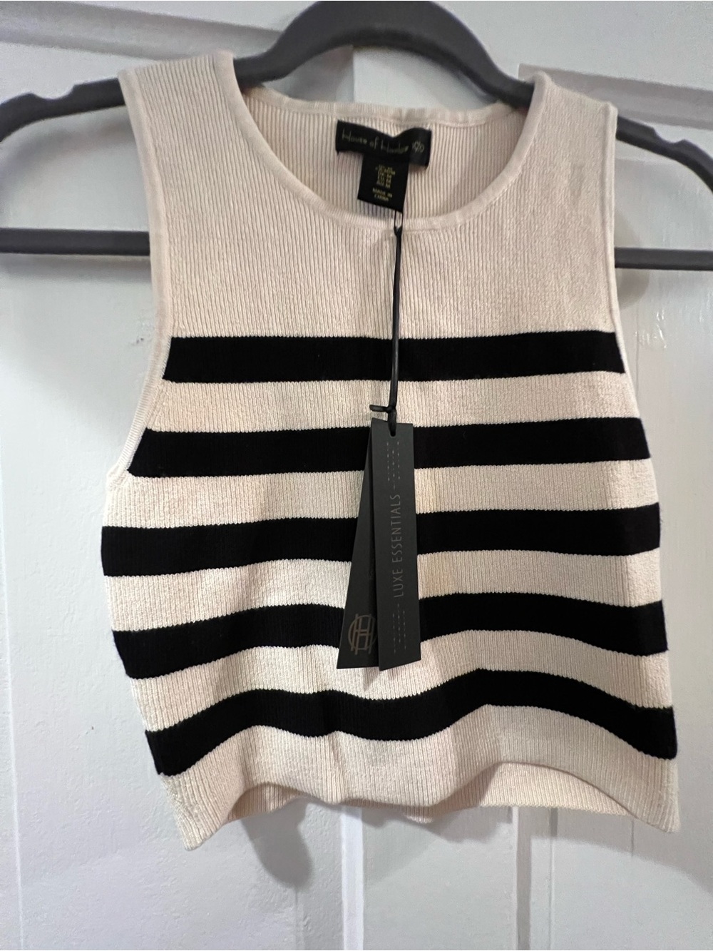 NWT  House of Harlow Black and Cream Striped Knit Tank